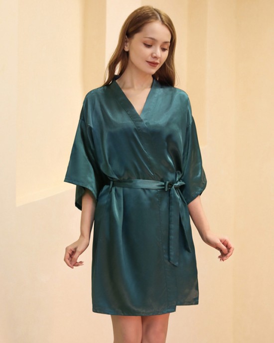 Women's robe bathrobe solid color glossy summer thin section sexy short cardigan robe