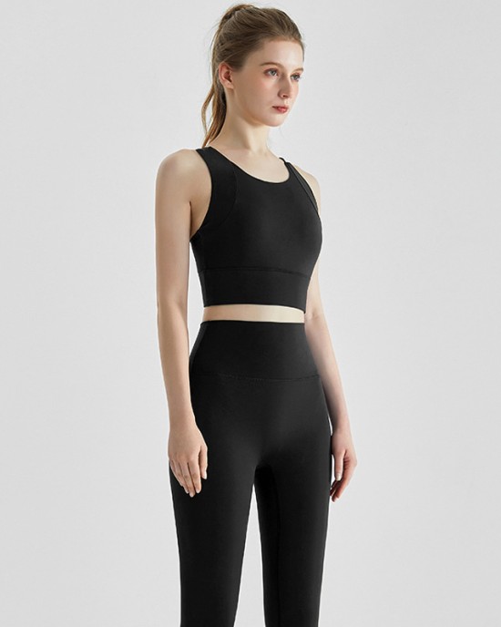 New yoga outfit set for women wearing professional tank tops, shock-absorbing high waisted tight fitting, no awkward line sports set