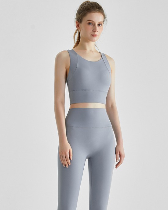 New yoga outfit set for women wearing professional tank tops, shock-absorbing high waisted tight fitting, no awkward line sports set