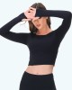 Winter new nude yoga suit with long sleeves for warmth and slimming, with chest pads and sexy exposed navel, fitness top for women