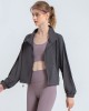 New stand up neckline drawstring yoga suit with cloud feeling, loose and simple slimming effect, jacket pocket, sports and fitness suit