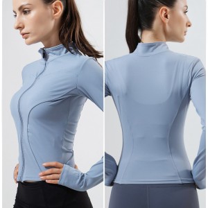 Yoga suit, autumn and winter top, long sleeved women's stand up collar, tight fitting fingertips, fitness, quick drying, running and sports jacket