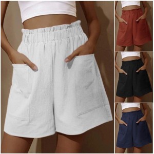 2024 New Women's Cotton and Linen Pod High Waist Shorts Fashion Wide Leg Casual Shorts