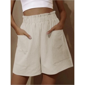 2024 New Women's Cotton and Linen Pod High Waist Shorts Fashion Wide Leg Casual Shorts