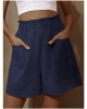 2024 New Women's Cotton and Linen Pod High Waist Shorts Fashion Wide Leg Casual Shorts