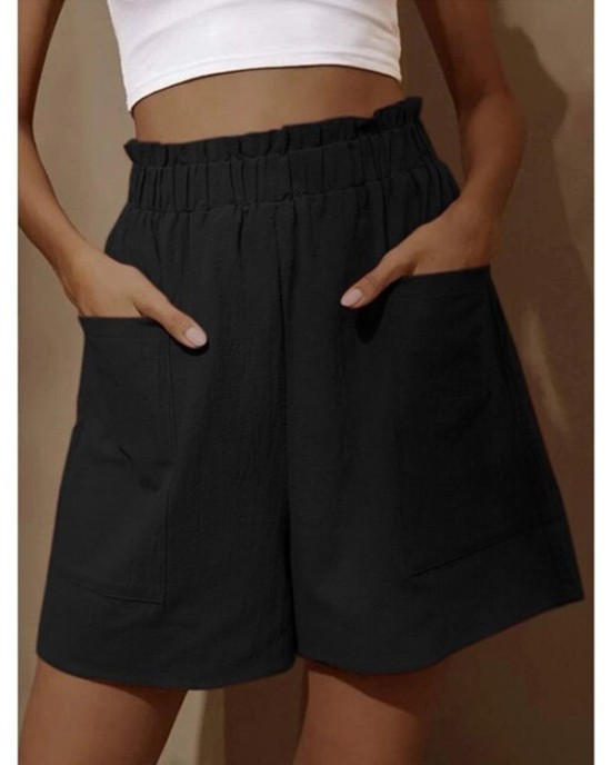 2024 New Women's Cotton and Linen Pod High Waist Shorts Fashion Wide Leg Casual Shorts