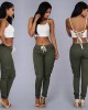 Pencil pants are hot selling for women with multiple pockets, drawstring straps, and a waist belt for women's casual pants