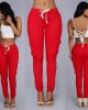 Pencil pants are hot selling for women with multiple pockets, drawstring straps, and a waist belt for women's casual pants