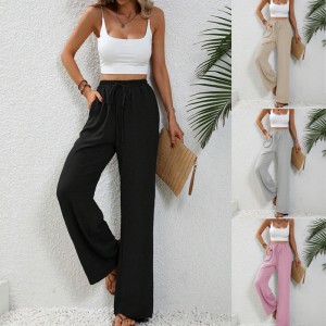 2024 Women's Autumn New Loose Versatile Solid Color Drag Floor Wide Leg Pants Casual Pants