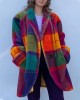 2024 Women's Long sleeved Polo Collar Colored Coat Printed Woolen Long Coat