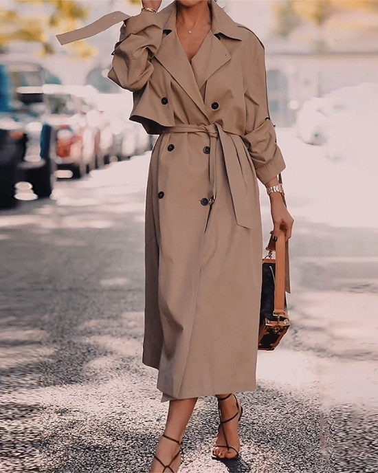 Autumn new loose waist slim British style long trench coat