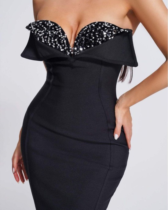 Hot New Bandage Dress Fashion Elegant Black Sequins Sheath Long Party Dresses