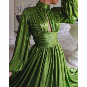 New 2024 spring and summer fashion color waist hanging neck swinging sexy avocado green dress long skirt.