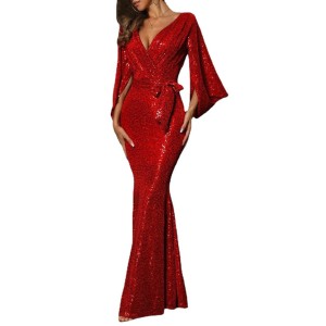 Spring/summer 2024 new dress sexy split color sequins long mop evening dress