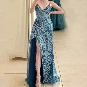 New three-dimensional positioning floral dress long banquet temperament slim slimming evening dress