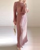 Fall New Fashion Round Neck Flared Sleeve Threaded Long Sleeve Package Hip Dress Long Dress