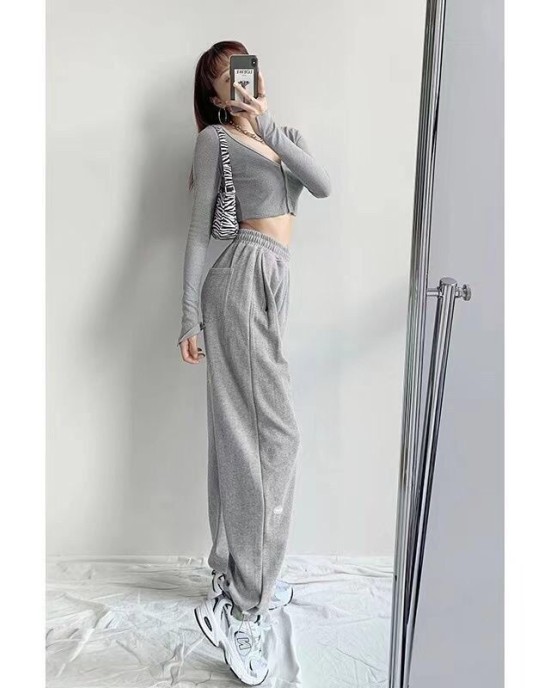 Loose sweatpants women's casual girdle pants autumn and winter gray high-waisted straight underpants