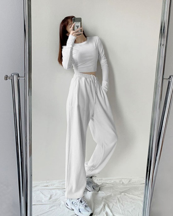 Loose sweatpants women's casual girdle pants autumn and winter gray high-waisted straight underpants