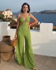 Elegant high waited jumpsuits with chest wrapped wooden ear edge high jumpsuit