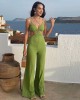 Elegant high waited jumpsuits with chest wrapped wooden ear edge high jumpsuit