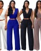 New high waisted solid color casual women's V-neck sleeveless sexy slim fit jumpsuit