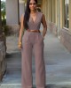 New high waisted solid color casual women's V-neck sleeveless sexy slim fit jumpsuit