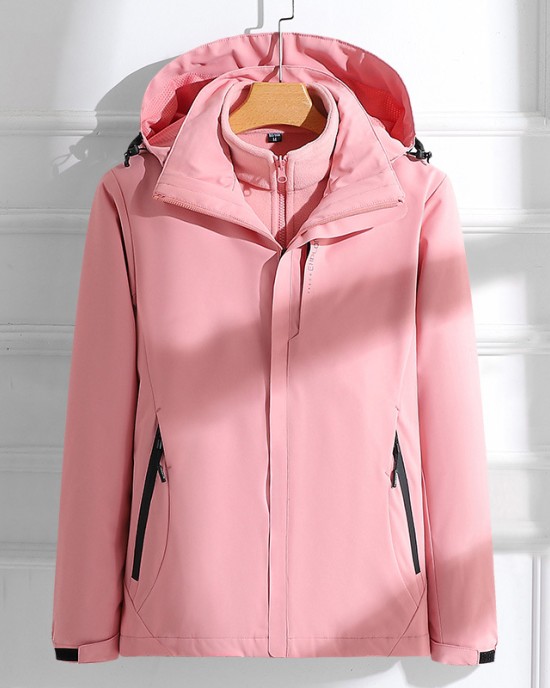 Punching jacket 3 in 1 removable ladies outdoor camping hiking windproof jacket waterproof hooded jacket