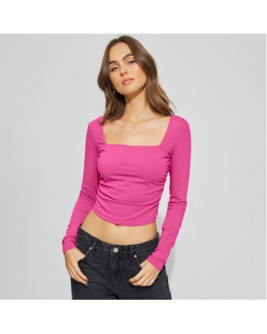 Sexy backless inner women's knitwear long-sleeved t-shirt spicy girl blouse square neck bottoming shirt