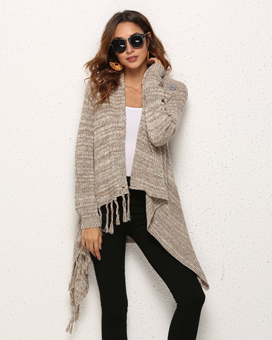 Autumn and winter oversized women's tassel knitted sweater jacket